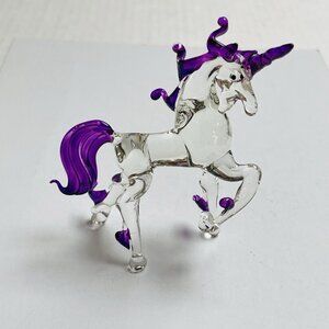 Beautiful Blown Glass Unicorn Figurine Horn Horse Vintage Home Decor Purple